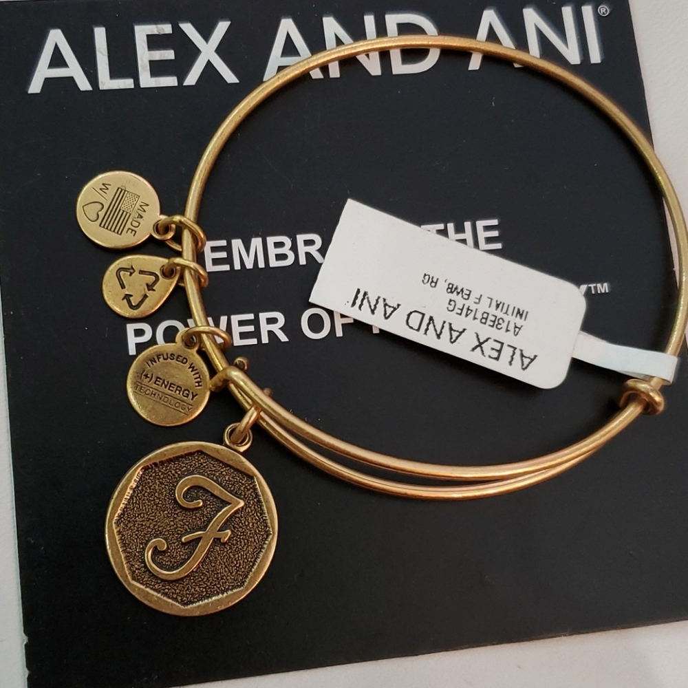 Alex and Ani Inital Letter F Goldtone bracelet - Picture 4 of 9